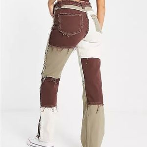 Jaded London Boyfriend Jeans in Brown Patchwork Denim